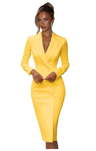 Blazer Dress for Women Sexy 4 Button Skirt Suit Yellow