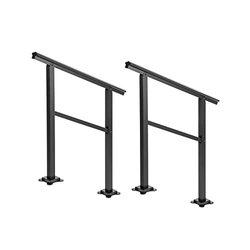 zklaseot Barandilla 2 Paquetes For Los Escalones Al Aire Libre, 3 Pasos Hierro Forjado Negro Barandilla De Escaleras Adecuado For 2 A 3 Pasos Kit con Tornillo Cover