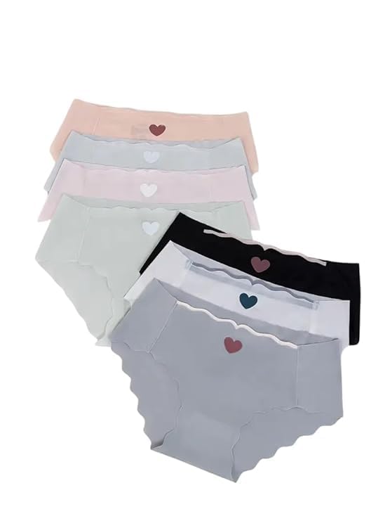 dilency sales Dilency Women's Seamless Heart Pattern Underwear, Scalloped Edge Panties Set in Pastel (Multi-Mix-Random-Colors-Pack-of-2)-picture-14