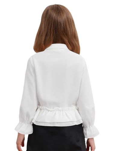 Aislor Kids Girls Turn Down Collar Long Sleeve Ruffle Hem Button Down Dress Shirts School Uniform Blouse Tops 5-14 Y2
