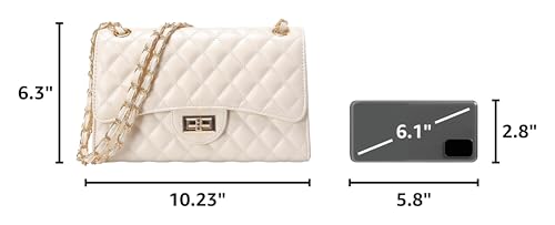 Image of Quilted Leather Crossbody Bags for Women Trendy Ladies Shoulder Purse Satchel HandBag with Chain Strap