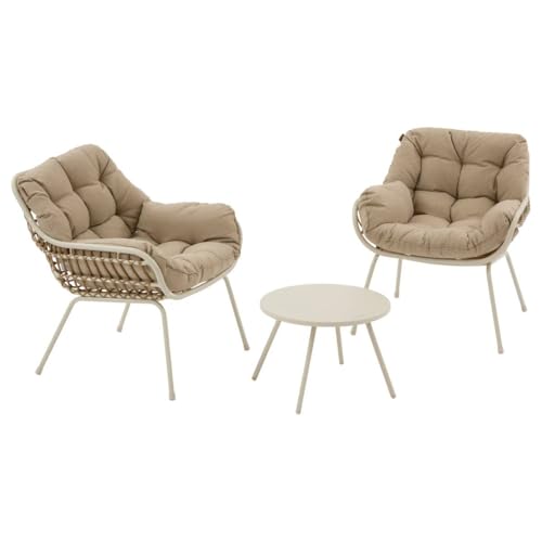 Hespéride - Salon de Jardin Duo Paopao 3 Pièces - Argile, Résine Tressée, Acier Anti Corrosion, Coussins Inclus - pour Balcon, Terrasse, Petit Espace