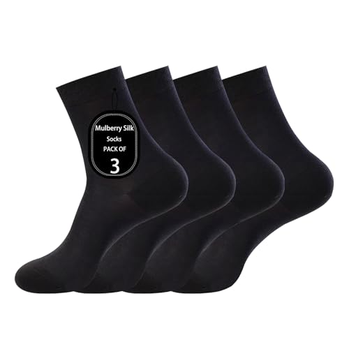 SIHA Mens dress socks, 4 Pairs silk socks men, Black socks for men 8-11