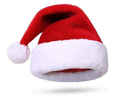 Queenmore Adult's Christmas Santa Claus Hat, Plush Santa Cap, Velvet Headwear, Lined and Fabric-Shedding Resistant