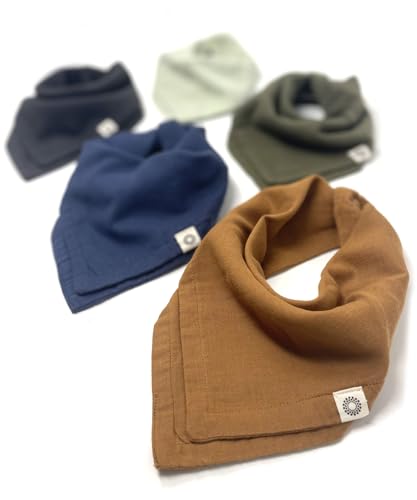 Image of Kishu Baby Indi GOTS Organic Baby Bibs, Muslin Bibs for Boys & Girls, 4-Way Reversible Toddler Bandana Bibs, 100% Organic Cotton Drool Bibs 5-Pack