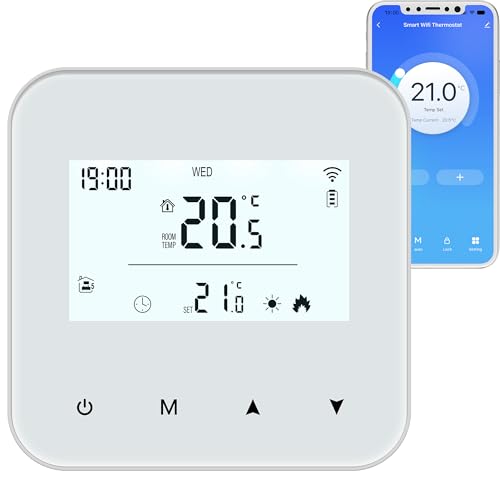 Termostato Wi-Fi con batería para calderas de Gas,Termostato Calefaccion 2 Hilos.Programable Diariamente Control Remoto a través de la aplicación Smart Life,Compatible con Control por Voz de Alexa