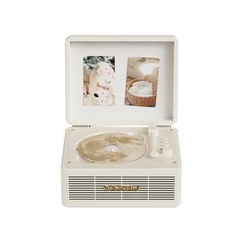 Image of CD Player with Bluetooth Speaker, High-Fidelity Sound, App-Controlled, Magnetic Display for Photos & Pins, Retro Desktop Music Player, Gift for Music Lovers (White)