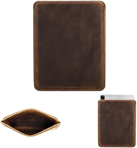 CataPurus Top Grain Leather 12.9" Tablet Sleeve Slim Protector, Vintage Design, Fully Handmade, Compatible with 12.9" iPad Pro 3/4/5/6 Gen, Fits A2233 A2069 A2378 A2379 A2461 A2462, Coffee 12.9 Inch