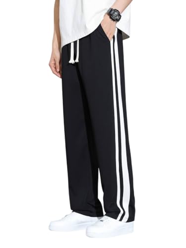 Image of Men's Casual Black and White Striped Track Pant