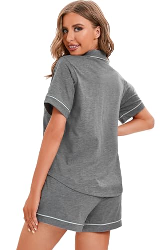 Image of LUBOT 100% Cotton Pajamas for Women 2 Piece PJ Set Button-Down Soft Knit Short Sleeve Summer Sleepwear Loungewear XS-XXL