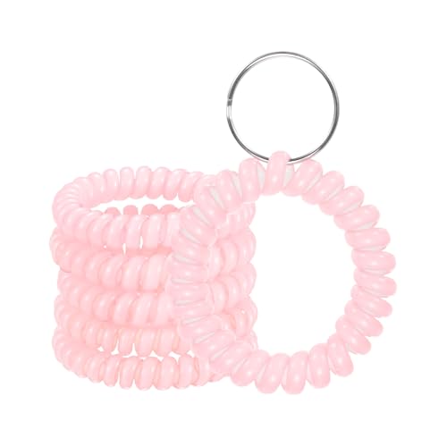 M METERXITY 6-Pack Wrist Coil Keychain Wristlet, 2 Inch Plastic Spiral Spring Flexible Stretchable Wristband with Steel Key Rings for Outdoor Sports/Pool/Gym, Key Bracelet Holder [Light Pink]
