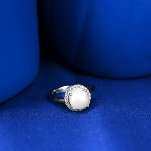 Image of CLARA 925 Sterling Silver Dante Pearl Pendant Earrings Chain Bracelet Ring for Women & Girls| Platinum Plated | Gift for her