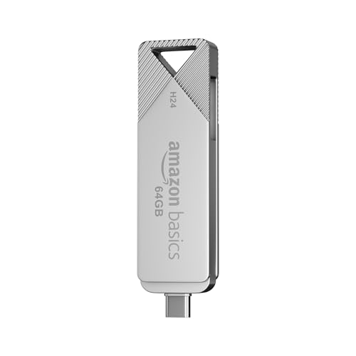 Image of Amazon Basics 64GB USB 3.0 Flash Drive | 80+ Mbps Read Speed | Dual Interface Type-C & USB | High-Speed Data Transfer (Metal)