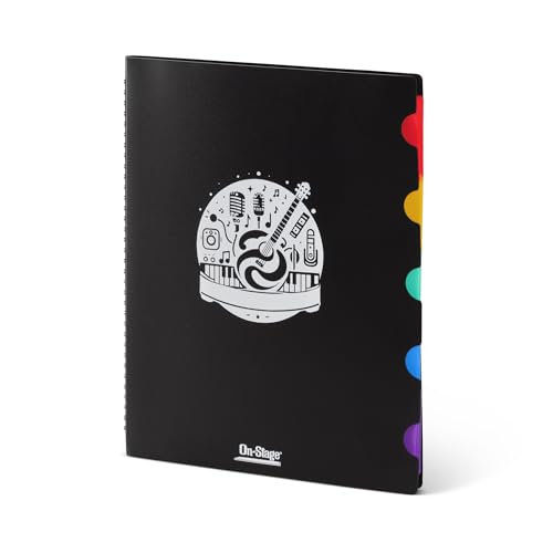 On-Stage Sheet Music Folder/Book (Loose Page Organizer, 40 Clear Plastic Sleeves, Fits 8.5x11 Sheets, Color-Coded Thumb Index, Spiral Bound, Weather-Resistant Storage and Transportation, Black)