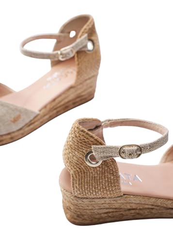 Image of Viscata Pubol Espadrille Canvas Low Wedges with Ankle Strap Spain Handmade 2 inch Heel Women's Sandals with Breathable Organic Cotton Canvas and 100% Natural Jute for all Occasions: Casual, Work, Party