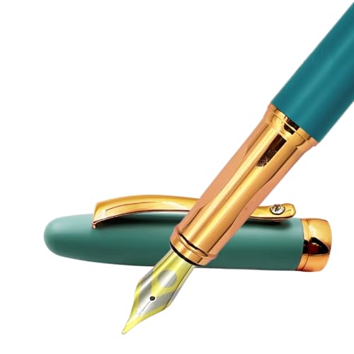Image of PLUSPOINT Luxury Metal Body Fountain Pen Blue Mat Finish Studded stone Clip, Iridium Nib, Rose Gold Trims, Include Ink Converter Gift Set for Men & Women, Executives, kids