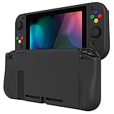 PlayVital ZealProtect Nintendo Switchに対応用ソフト保護シェル、switchに対応用フレキシ保護カバー、スクリーン保護フィルム＆サムグリップキャップ＆ABXY方向ボタンキャップ付き-純色系【ブラック】