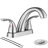 Brushed Nickel 2 Handle Stainless Steel Bathroom Sink Faucet By Phiestina, Bathroom Faucet With Copper Pop Up Drain And Water Supply Lines, BF008-5-BN