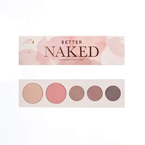 100% PURE Better Naked Makeup Palette All in One Compact 3 Eyeshadow, Blush, Face Highlighter, Fruit Pigmented Natural Nude Neutral Look for All Skin Types - Vegan (Soft Rose, Taupe, Beige Tones)