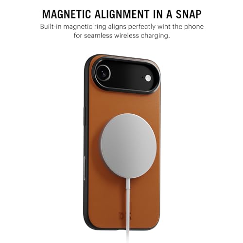 Image of DailyObjects Leatherite Case for iPhone Air Compatible with MagSafe Wireless Charging | Tan-Grey Hybrid Magnetic Back Cover