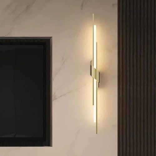 Image of Modern Wall Light for Living Room | Minimalist Metal Wall Lamp with 3-Color LED | Wall Lights for Bedroom, Dining Room, Hallway | Decorative Wall Mount Light Fixtures Indoor (Gold)