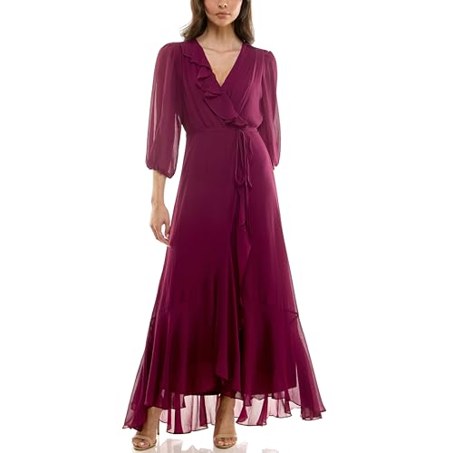 Image of Maison Tara Women's V-Neck Ruffle Faux Wrap Maxi Dress
