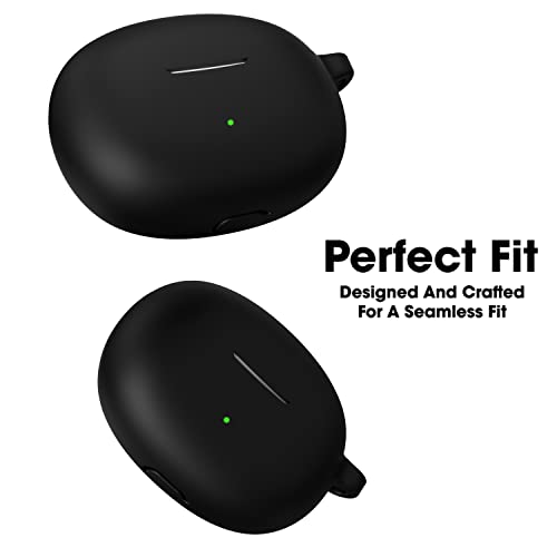 Image of Sounce Portable Silicone Case Scratch-Resistant, 360 Full Protection, Carabiner Clip Compatible with Keychain for Realme Buds Air 3 Neo Full Protection Shockproof Cover Anti Fall Anti Dust (Black)