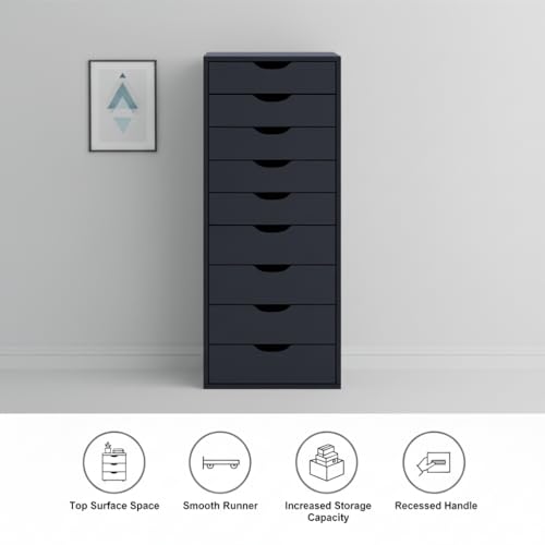 Image of Naomi Home Bianca 9-Drawer Tall Wooden Dresser - Gray | 9 Easy-Access Drawers • Tall Space-Saving Design • Durable Construction • Wide Top Surface