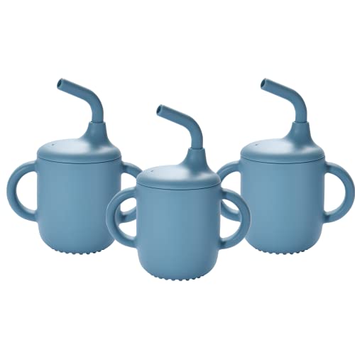 Image of CHILDLIKE BEHAVIOR Mini Mushie Sippy Cup - Silicone Straw Cup For Baby, Toddlers - Cups Training with Lids Covers and Soft Grip Handle - Transition Mushie Straw Cup - BPA Free - Set of 3 Silicone