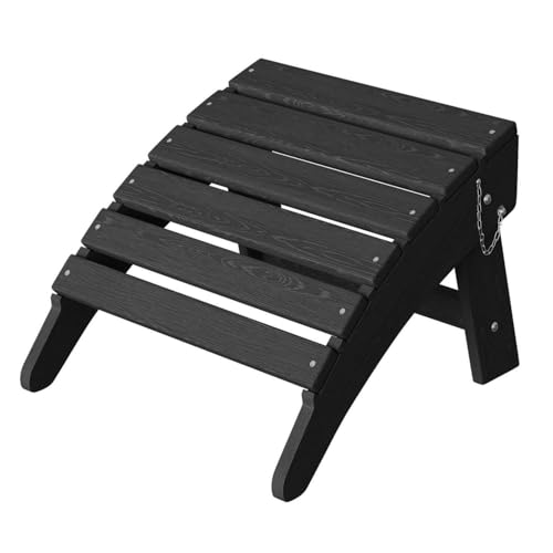 GarveeLife Folding Adirondack Ottoman for Adirondack Chair, HDPE All-Weather Footrest for in/Outdoor Patio Deck Backyard, Black, Black, 1 Pack