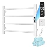 Heated Towel Warmer Rack, IPX4 Waterproof Towel Rack Warmer, 4 Bars Towel Warmers for Bathroom Rack, Heated Towel Rack Wall Mounted with Timer 1-8 H & Temperature Control 100-140°F, White