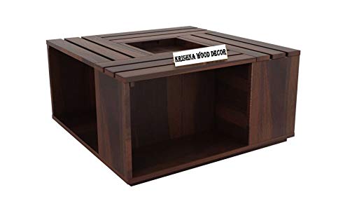 Image of Krishna Wood Decor Solid Sheesham Wood Coffee Table for Living Room | Center Table with Open Storage | Wooden Square Coffee Table | Modern Tea Table for Home & Office | Walnut Finish