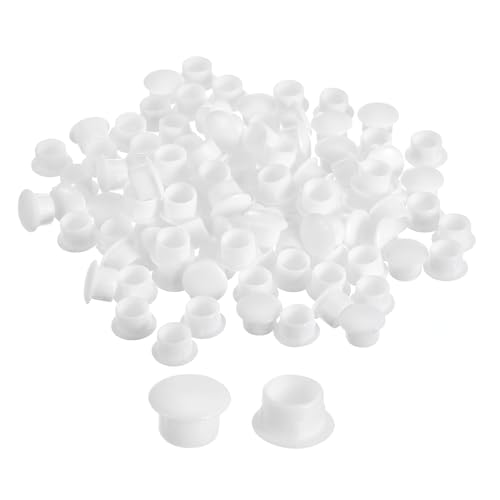 Image of uxcell 200Pcs Screw Hole Plugs, 10mm(3 /8 inch) Dia Plastic Snap in Shelf Button Flush Type Caps for Furniture Cabinet Cupboard, White