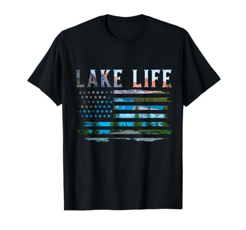 Lake Life Amerikanische Flagge Patriotischer Naturliebhaber T-Shirt