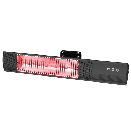 DWELLCOZY Heating Wall-Mounted Outdoor Heaters for Patio, Indoor/Outdoor Hanging Electric Patio Heater 1500W 3 Heat Modes with Remote, Infrared Outdoor Heater IP55 Resistant, 24H Timer, Black