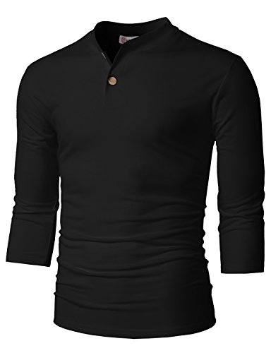 H2H Mens Henley T-Shirts with Short Sleeves Black US 2XL/Asia 3XL (CMTTS0205)