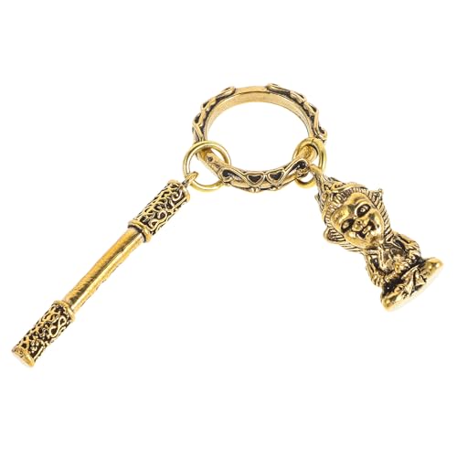 Abaodam Llavero de Latón con Diseño de Mono Chino y Bastón Dorado, Colgante para Mochila y Coche, Accesorio Decorativo y Amuleto Suerte para Bolso, Obsequio Único y Coleccionable