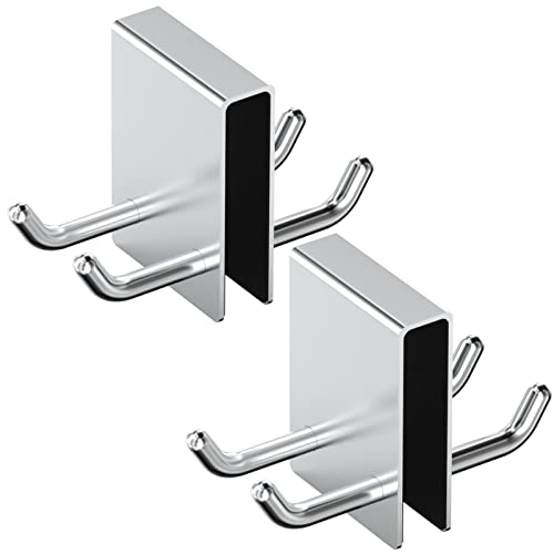 Duschhaken ohne Bohren, Wiseten 2 Stück Handtuchhaken Rasiererhalter mit Schwamm Schutz Pad, Haken Duschwand Edelstahl Duschwandhaken für Glasstärken von 11-12 mm, Silber Cover