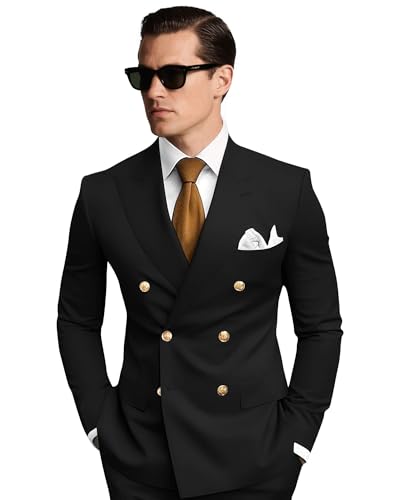 Men's 2 Piece Suit Double Breasted Peak Lapel Blazer Jacket Party Tuxedo