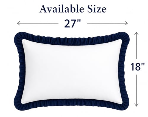 Image of Ruffled Pillow Cases Dule Tone Set of 2, White & Navy - Pillow Shams Brushed Microfiber Edge Ruffled Soft Pillow Cover with Envelope Closure for Bedding Decor 18 inch x 27 inch