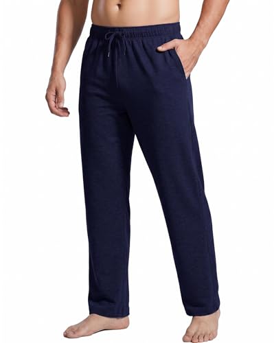 PINSPARK Pantalones de chándal para hombre, de algodón, pantalones deportivos ligeros, pantalones de chándal, cintura elástica con cordón, pantalones de entrenamiento con bolsillos, pantalones de yoga