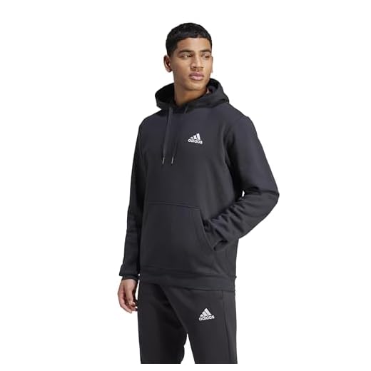 adidas Essentials Fleece Hoodie Sudadera con capucha, Black/White, L Tall Hombre