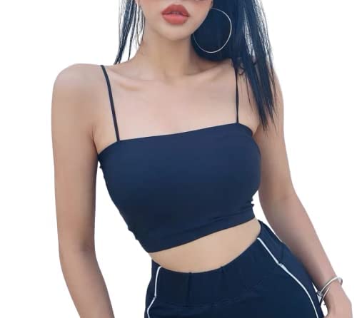 davina fashions Women's & Girl's Mini Camisole Seamless Spaghetti Slim Fit T-Shirt Bra Top For Women Free Size (26 To 34 Bust-Size) (Dark-Black), Assorted-picture-19