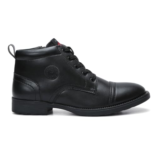 Image of FIELD CARE Men Walker Casual Comfort Uniform Dress School Army Style Fashion Boots Mid-Top Lace-Up Synthetic Leather Formal Shoes