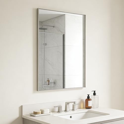 Image of Bathroom Mirror for Wall, 36x24 Inch Framed Vanity Mirror Brushed Nickel