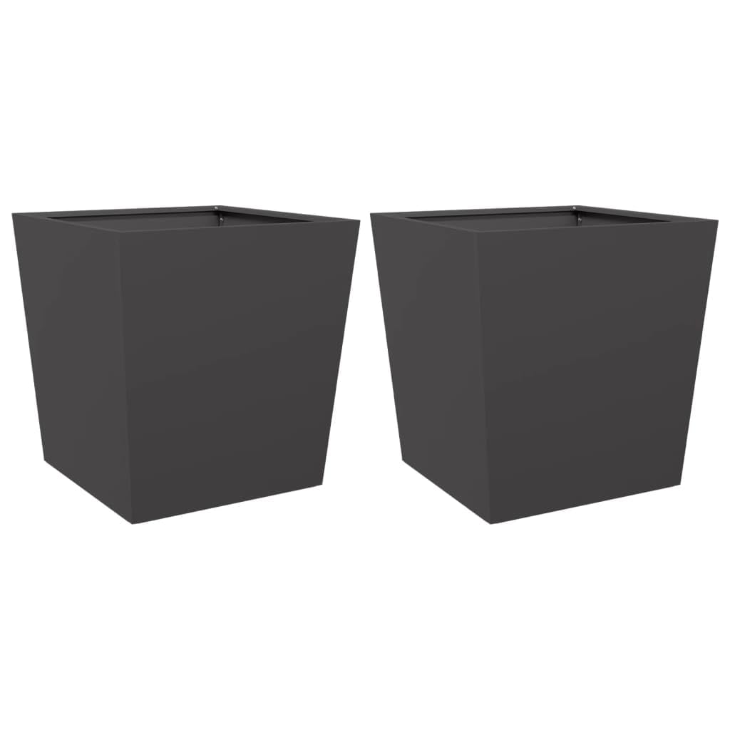 IKAYAA 2 Unidades Macetero Alto 50 x 50 x 50 cm Diseño Moderno para Plantas de Interior y Exterior, Maceta Grande de Acero, Jardinera Alta Acero/Negro