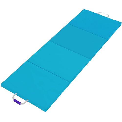 SPORTNOW Colchoneta Gimnasia Plegable de Grosor de 5 cm, Tapete de Ejercicio con Asas de Transporte, Bolsa, Esterilla de Gimnasia para Yoga, Aeróbic, Artes Marciales, Azul Claro y Morado Oscuro