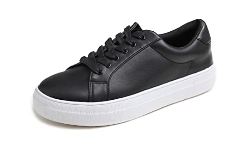 FEVERSOLE Women's Fashion Platform Vegan Leather Daily Casual Lace Up Sneaker