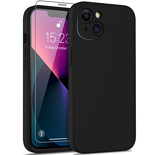 Deenakin Iphone 13 Case With Screen Protector,Enhance Camera Protection,Soft Flexible Silicone Gel Rubber Bumper Cover,Slim Fit Shockproof Protective Phone Case For Iphone 13 6.1" Black #TOP25