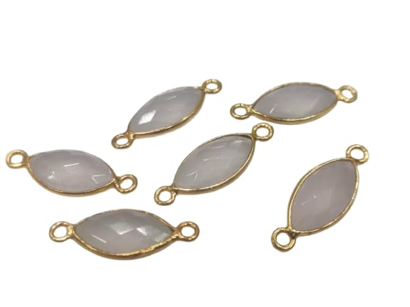 5 Pc Set-: Natural Rose Quartz Marquise Shape Briolette 7x15mm Connector Double Loop Bezel Faceted Gemstone Connectors-image-22